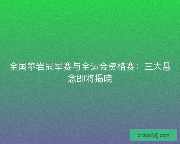 全国攀岩冠军赛与全运会资格赛：三大悬念即将揭晓